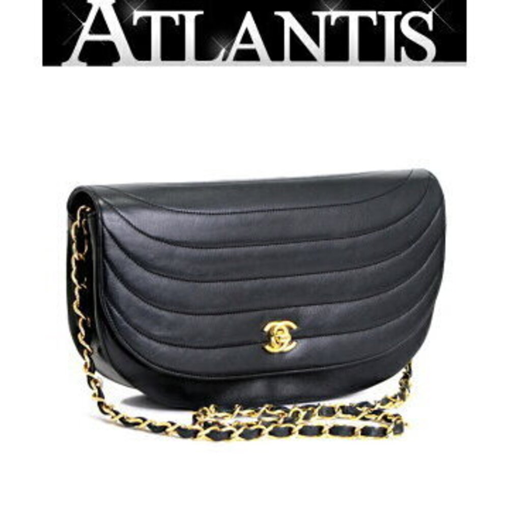 CHANEL Half Moon Chain Shoulder Bag Lamb Black